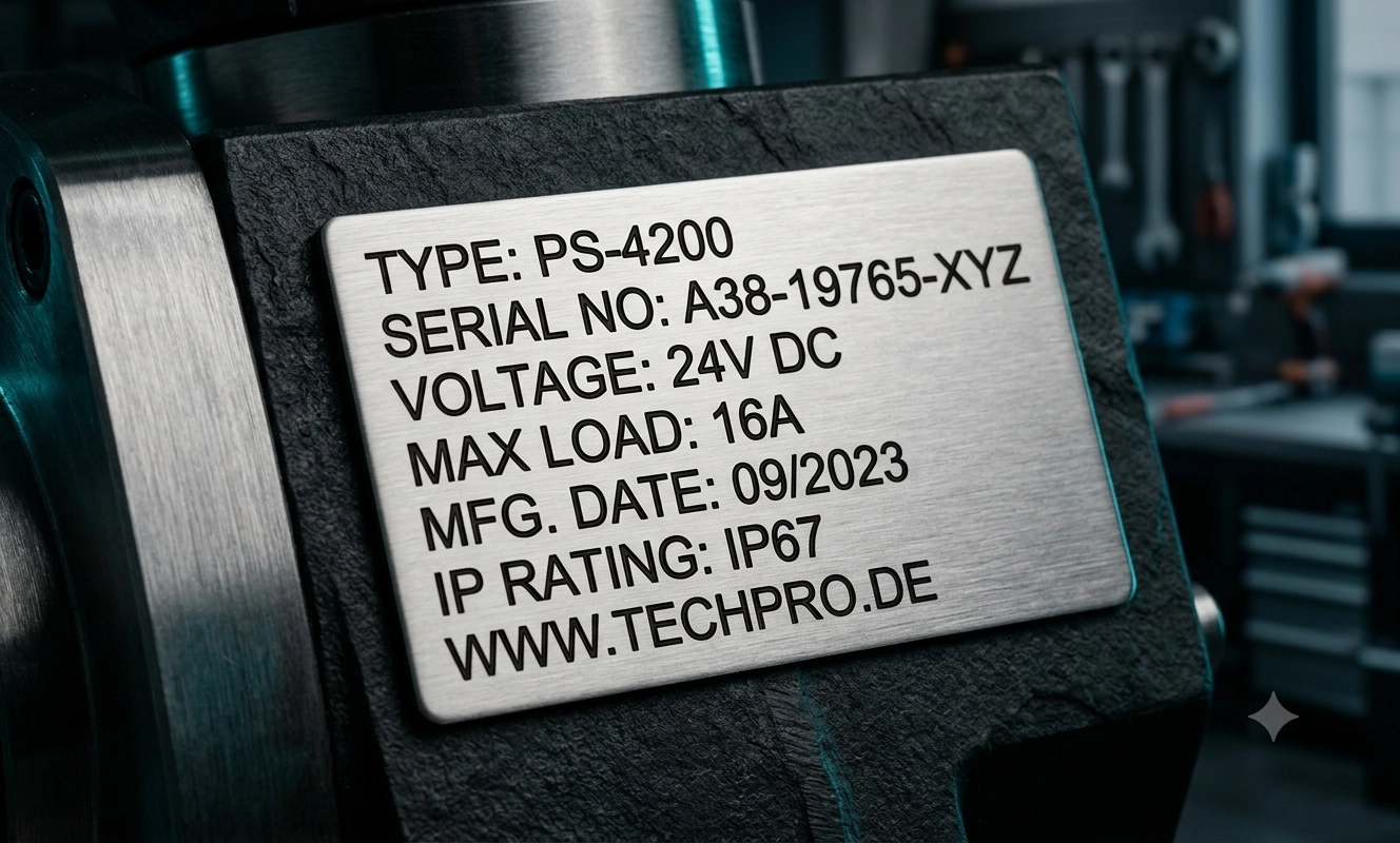 Lasergraviertes Typenschild aus Aluminium